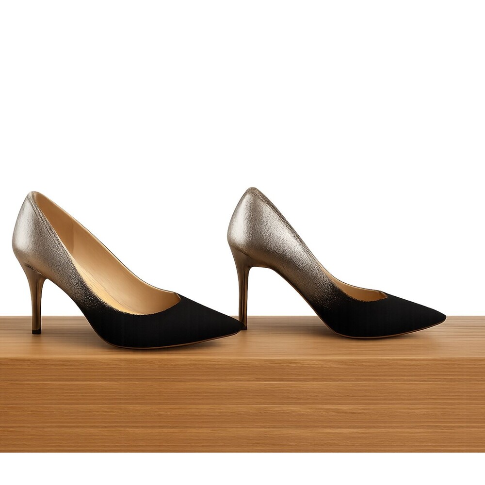 Jimmy Choo London Black/Silver Suede & Leather Pointed  Size 37.5 (gently used)